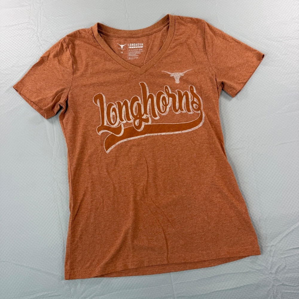 Longhorn Apparel Womens sz Medium Burnt Orange V-Neck Texas Graphic Short Sleeve